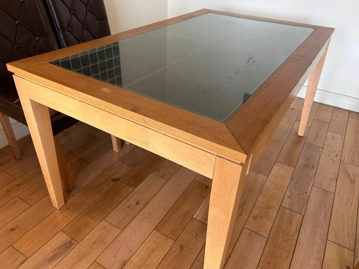 For Sale : Modern Oak and Glass Dining Table - Image 1