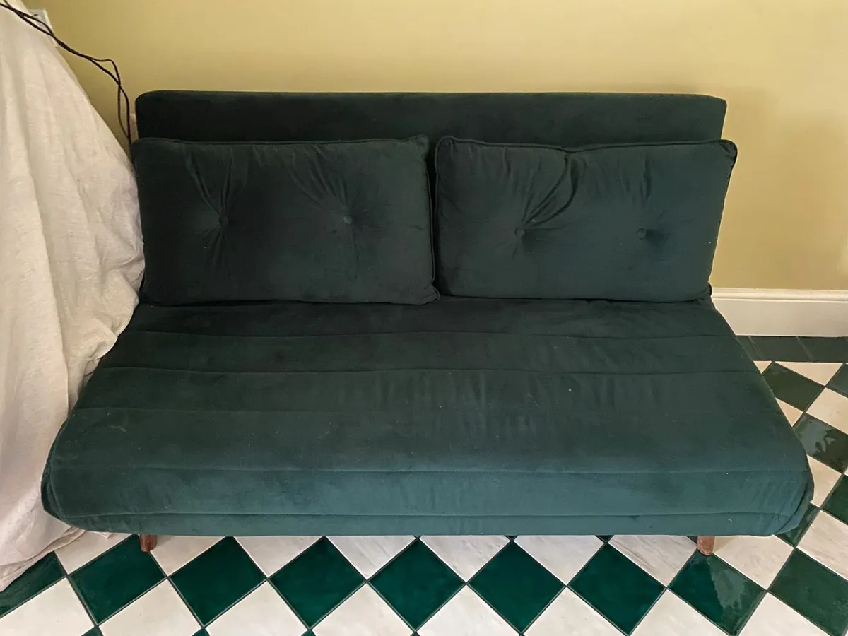 Sofa bed, 120cm wide, green velvet - Image 1