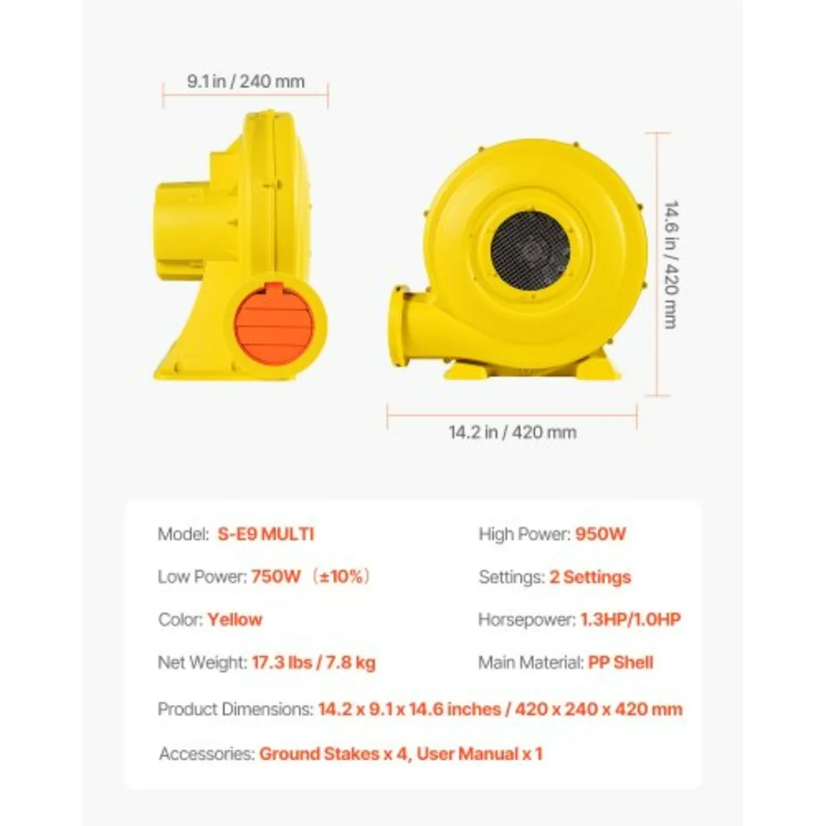 Inflatable Bounce House Blower 1.2&1.3HP 950W for - Image 4
