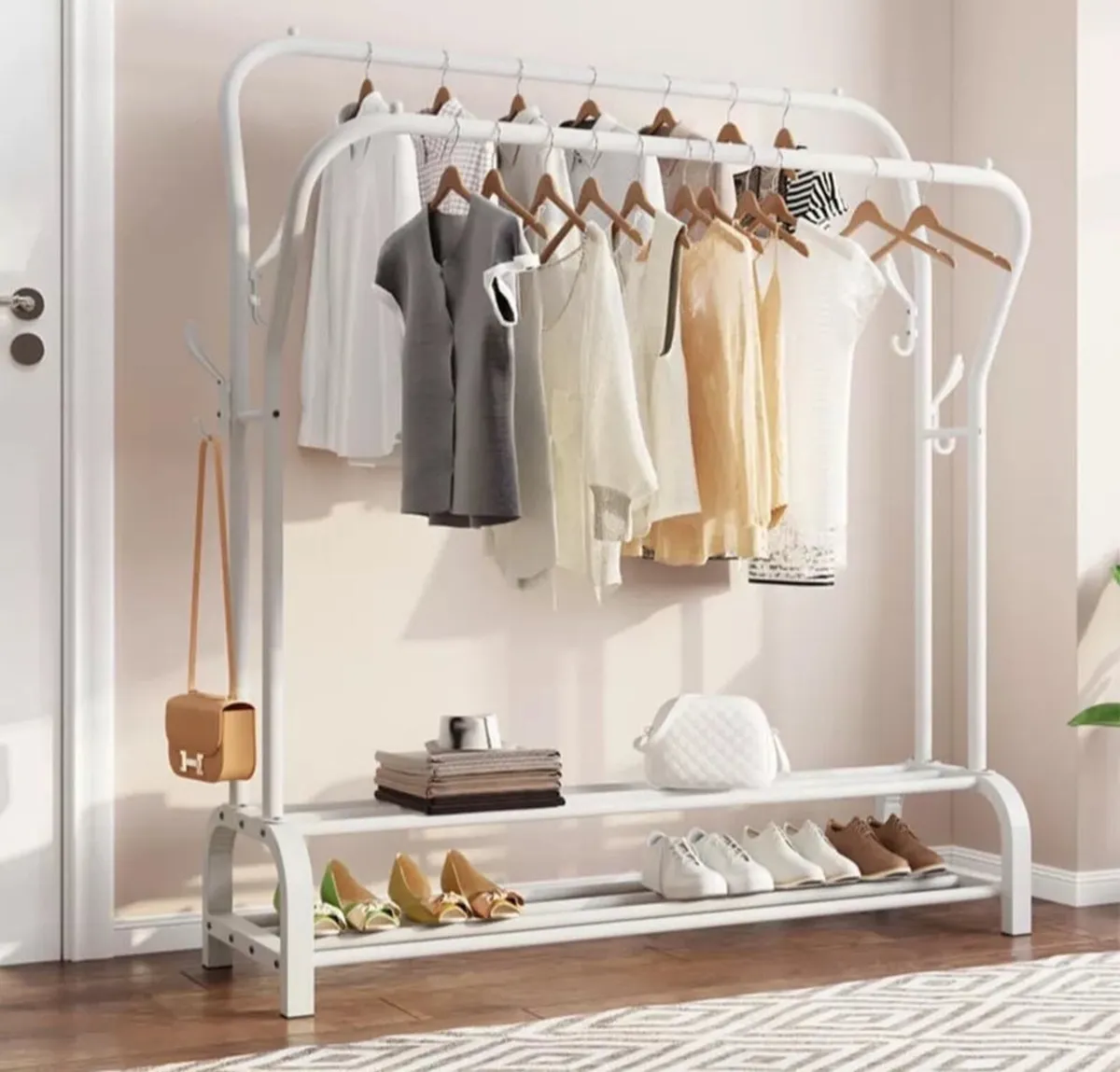 Metal Double Rail Clothes Rail and Shelves NEW - Image 1