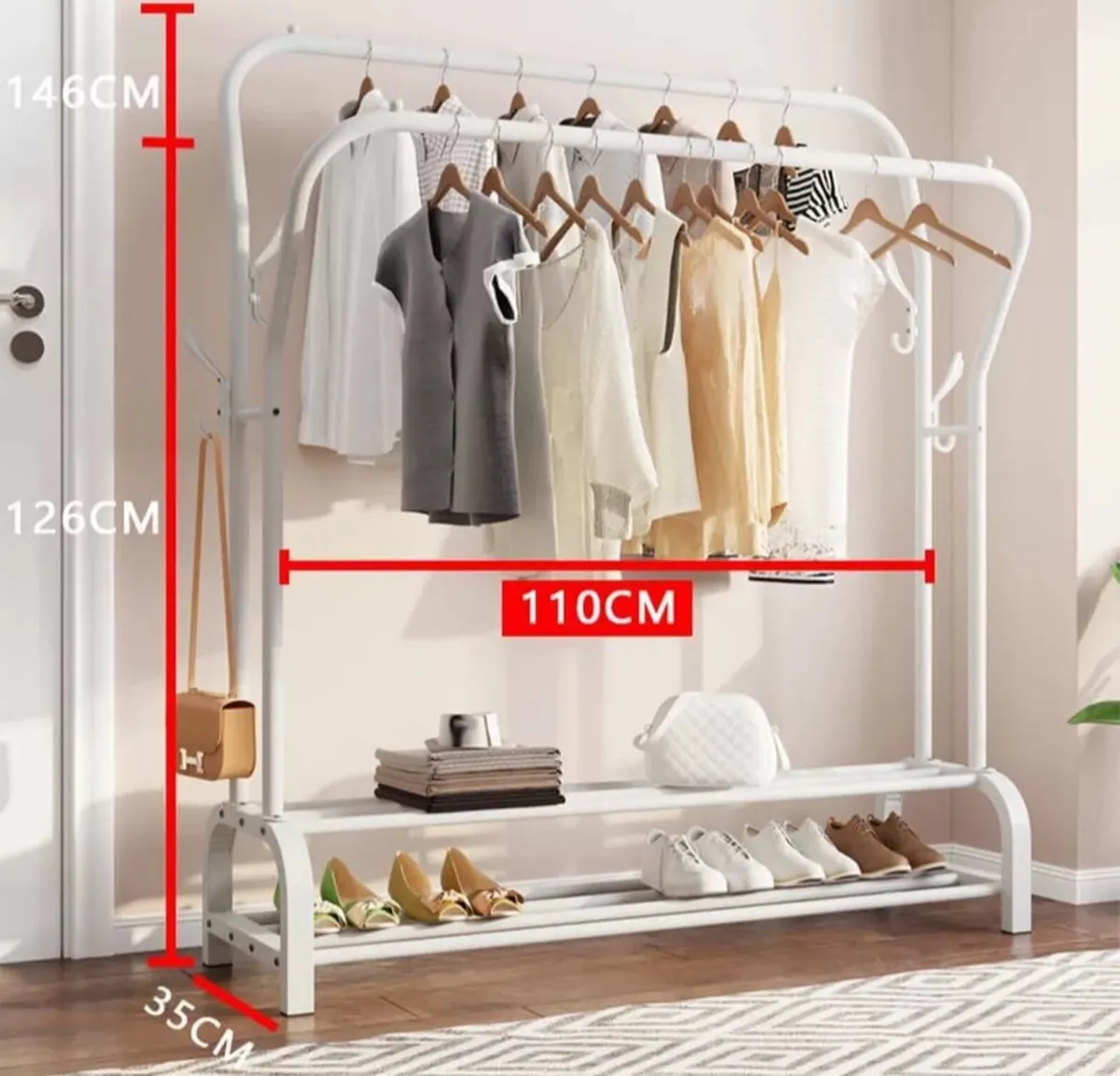 Metal Double Rail Clothes Rail and Shelves NEW - Image 2