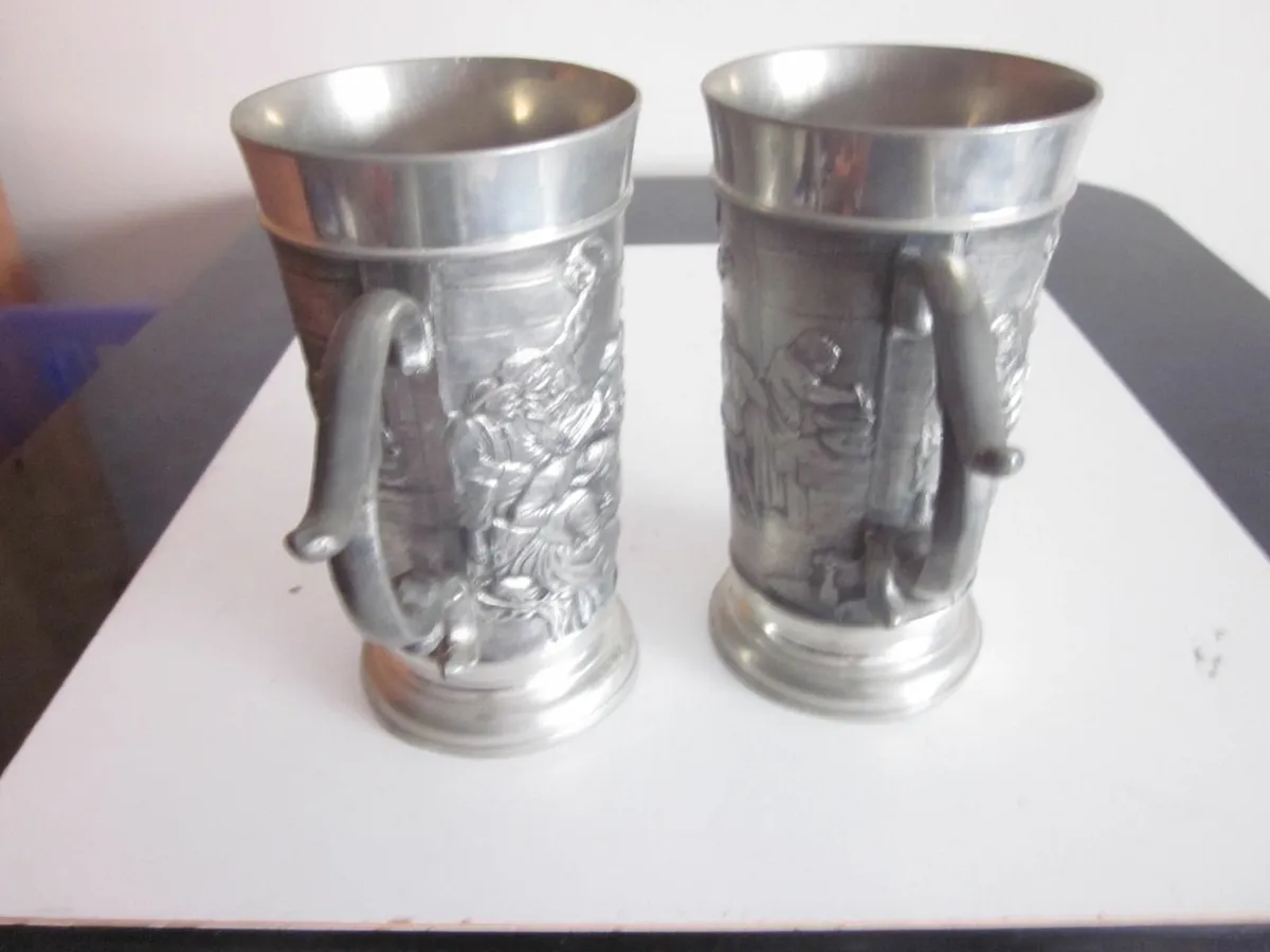 Vintage Pair of Reid Zinn Germany Pewter Stein - Image 4