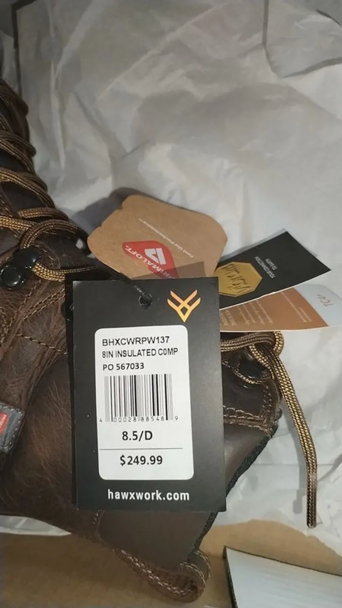 Hawx waterproof 8 inch composite toe work boots. - Image 1