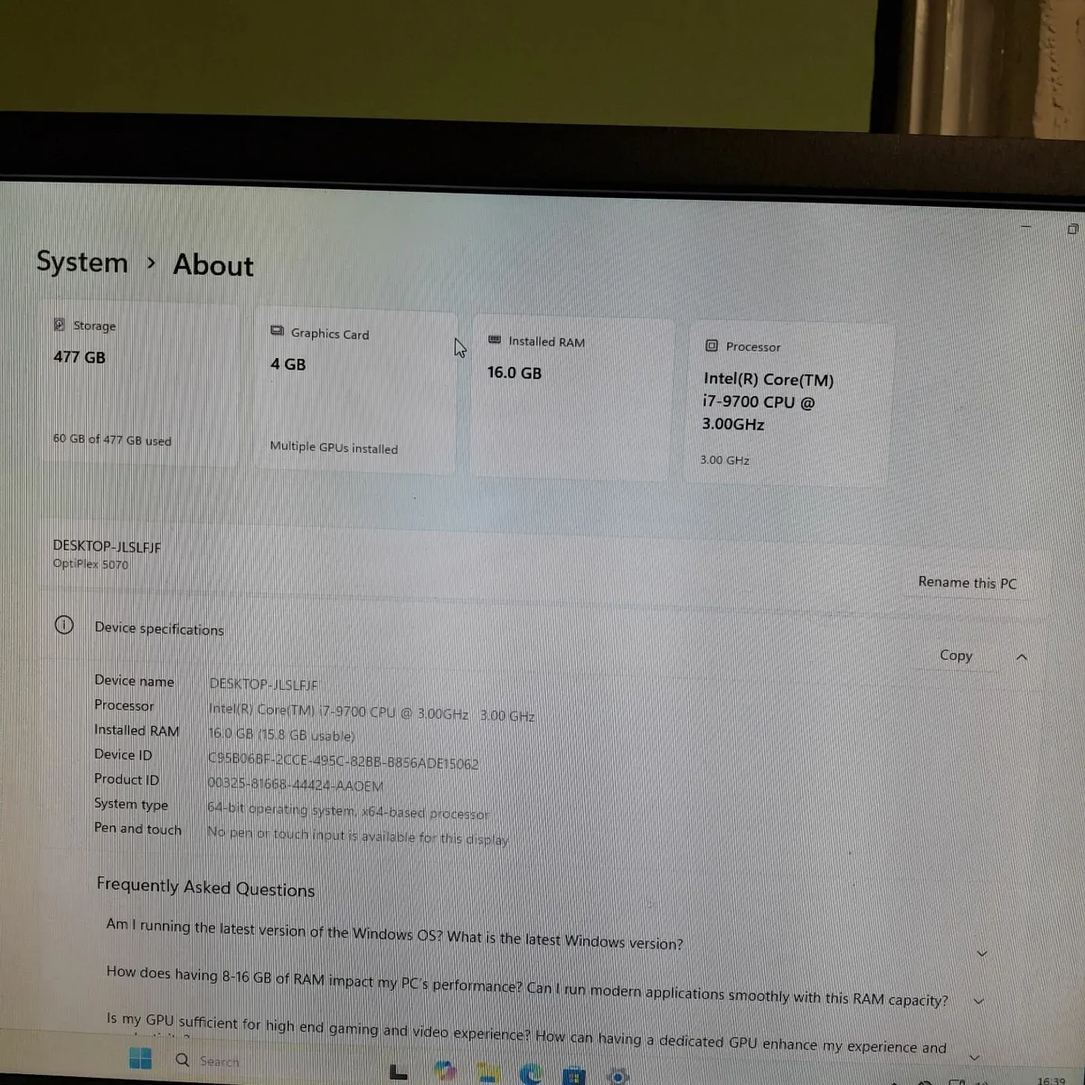 Desktop Dell OptiPlex SFF 5070 i7-9700 4GB GPU - Image 3