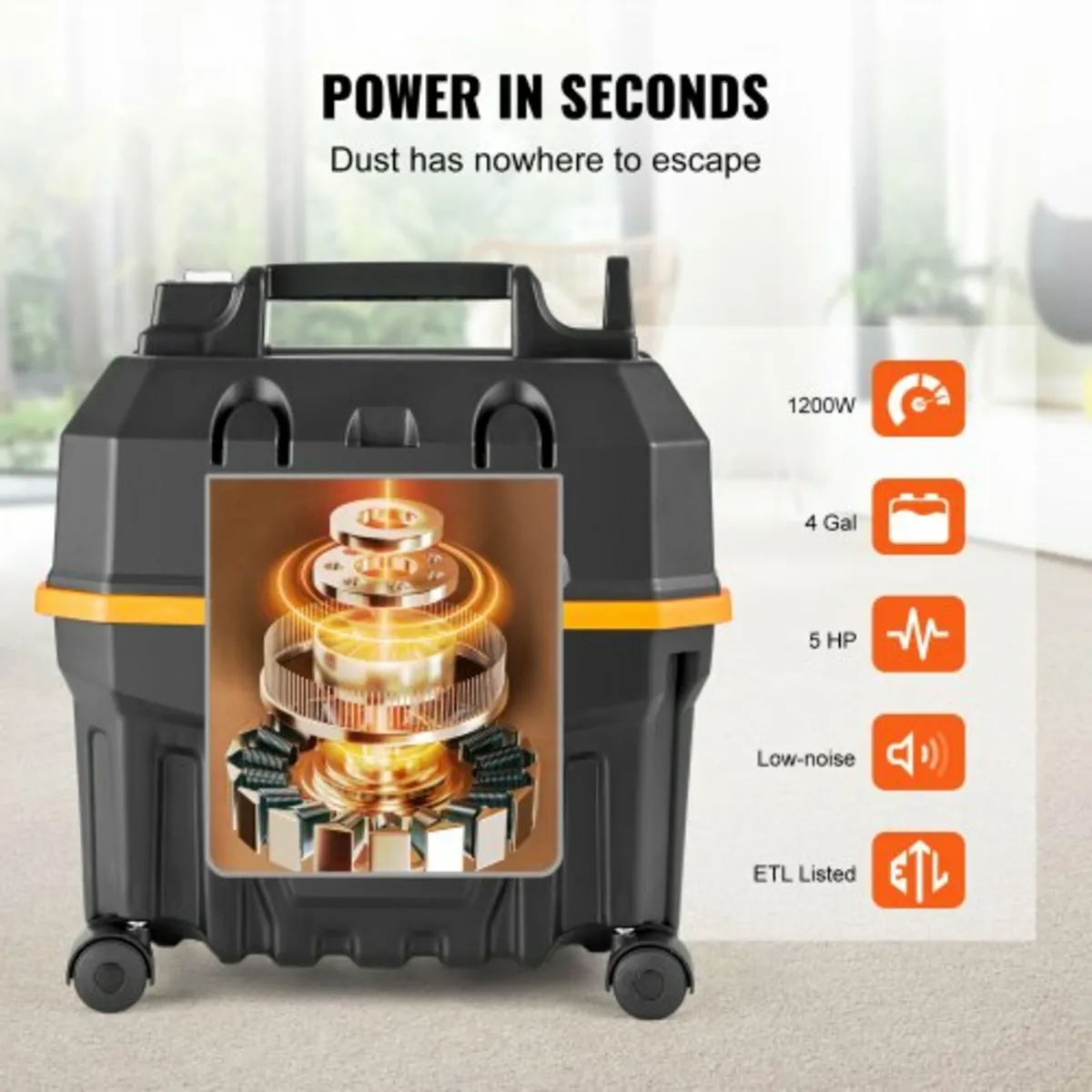 Wet/Dry Shop Vacuum Vac 15L 5 Peak HP w/ Nozzle Ri - Image 2