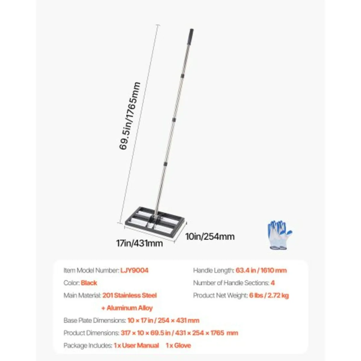 17x10in Lawn Leveling Rake with 63.4 in Adjustable - Image 4