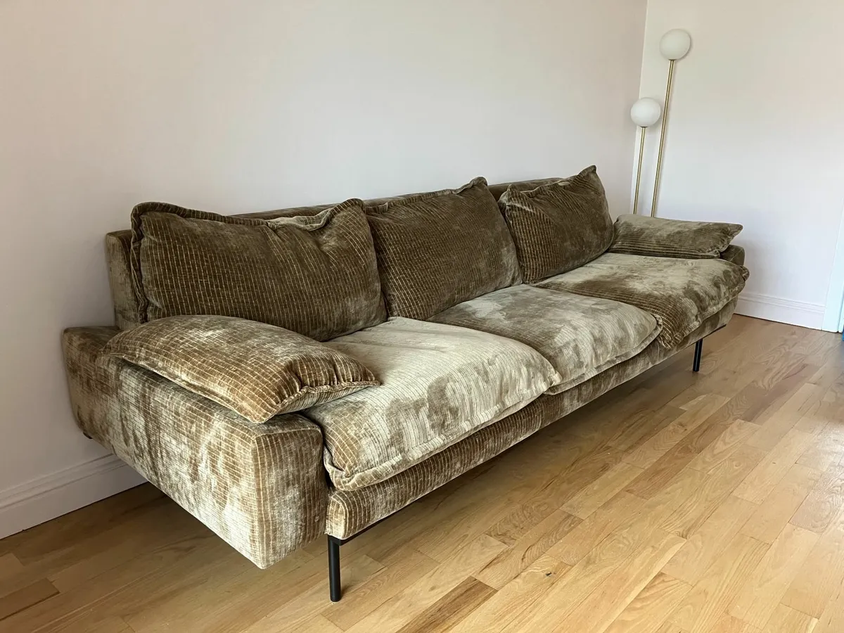 Gold Velvet-Corduroy Couch - Image 1