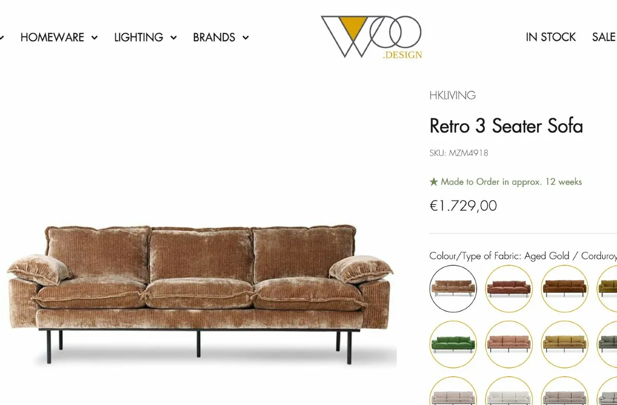 Gold Velvet-Corduroy Couch - Image 4
