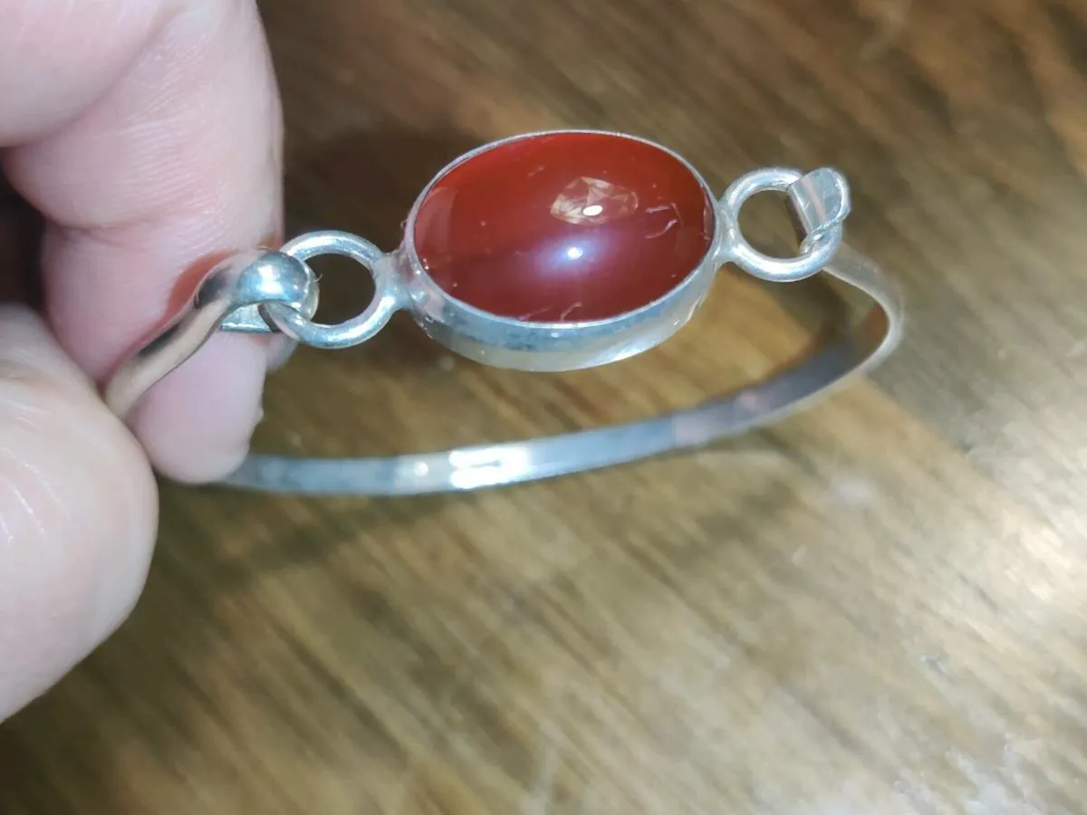 OVAL CARNELIAN, 925 Silver Unisex Vintage Bangle ! - Image 3