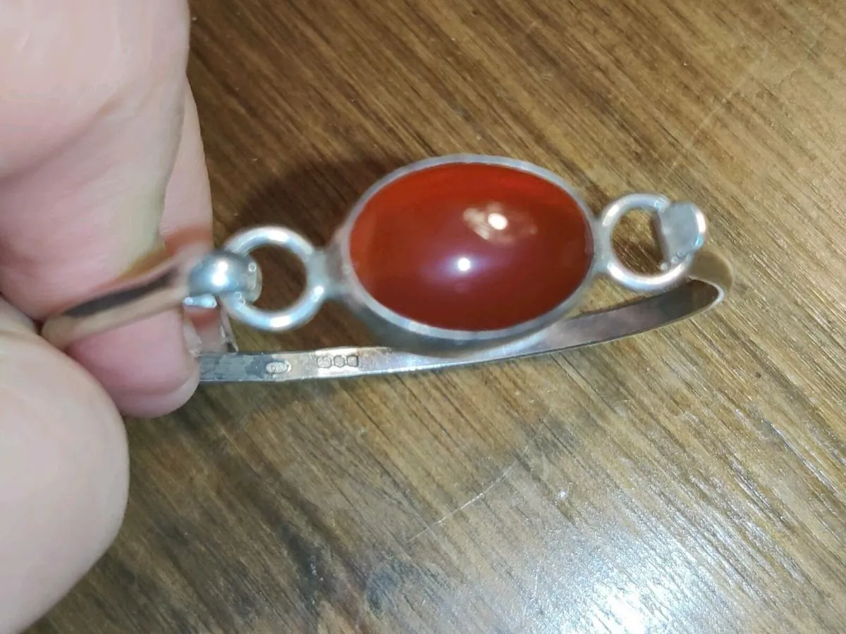 OVAL CARNELIAN, 925 Silver Unisex Vintage Bangle ! - Image 2