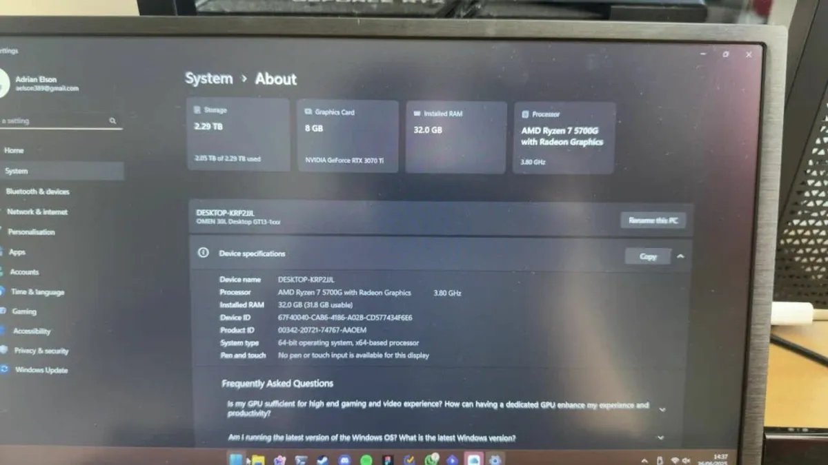 Upgraded HP Omen  RTX 3070Ti  Ryzen 7 5700G  32RAM - Image 3