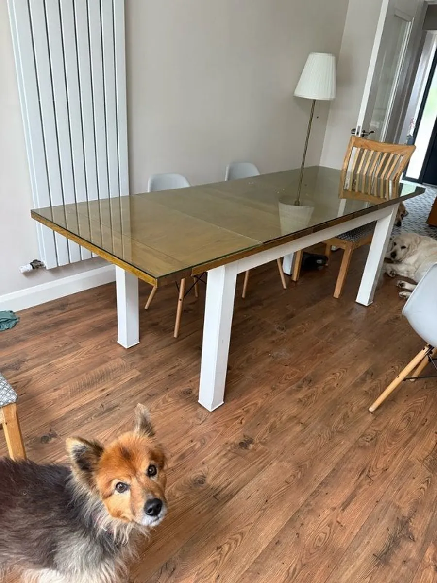 Modern Extendable Dining Table with Glass Top & Wooden Base - Arnott's (Seats 6-10) - Image 2