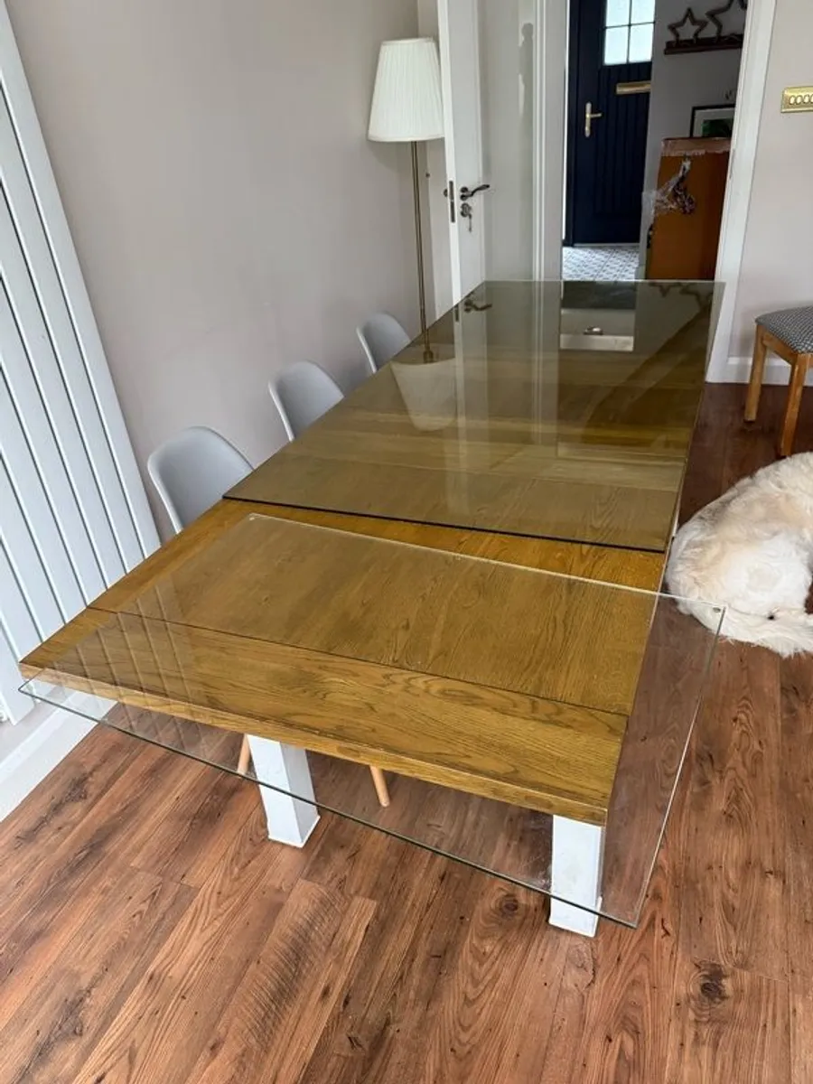 Modern Extendable Dining Table with Glass Top & Wooden Base - Arnott's (Seats 6-10) - Image 4