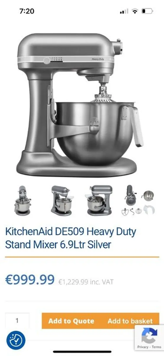 KitchenAid DE509 Heavy Duty Stand Mixer 6.9Ltr Silver - Image 1