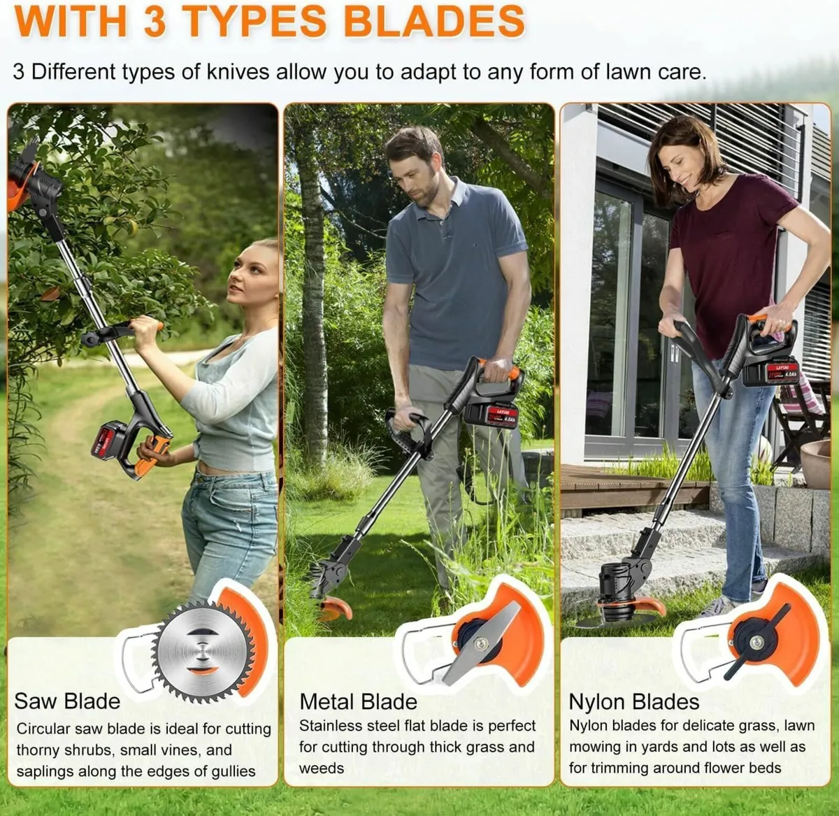Cordless Strimmer, 15cm Weeds Flower Lawn Trees - Image 2