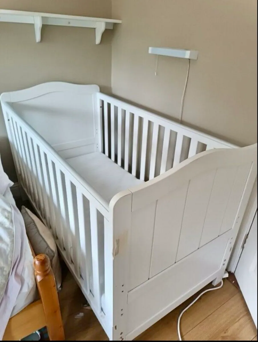 Sturdy White Wooden Cot - Image 1