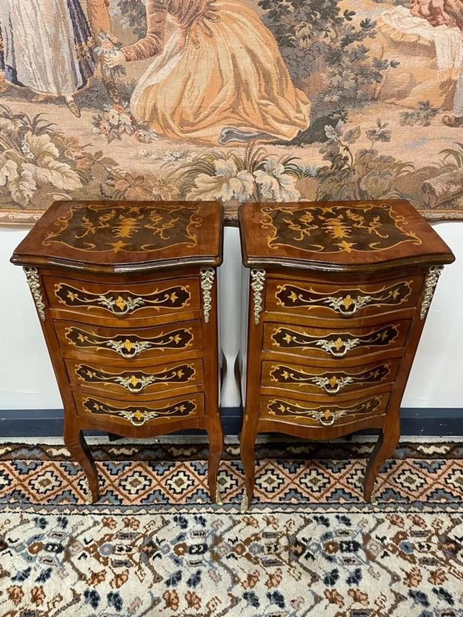 Fabulous Pair of Marquetry Inlay Bedside Lockers / Nightstands - Image 2