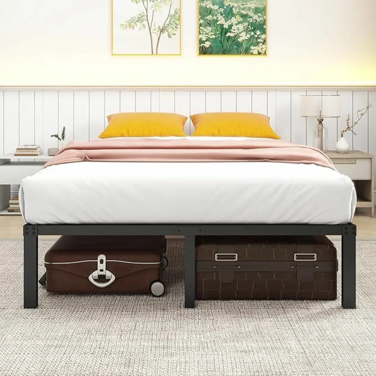 Double Metal Platform Bed Frames Storage 135x190cm - Image 1