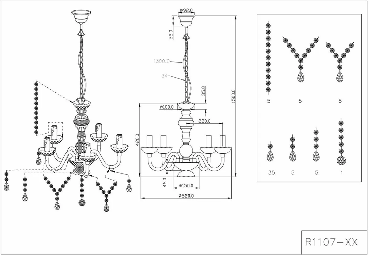 Chandelier  5 Light Modern Ceiling Fixture - Image 3