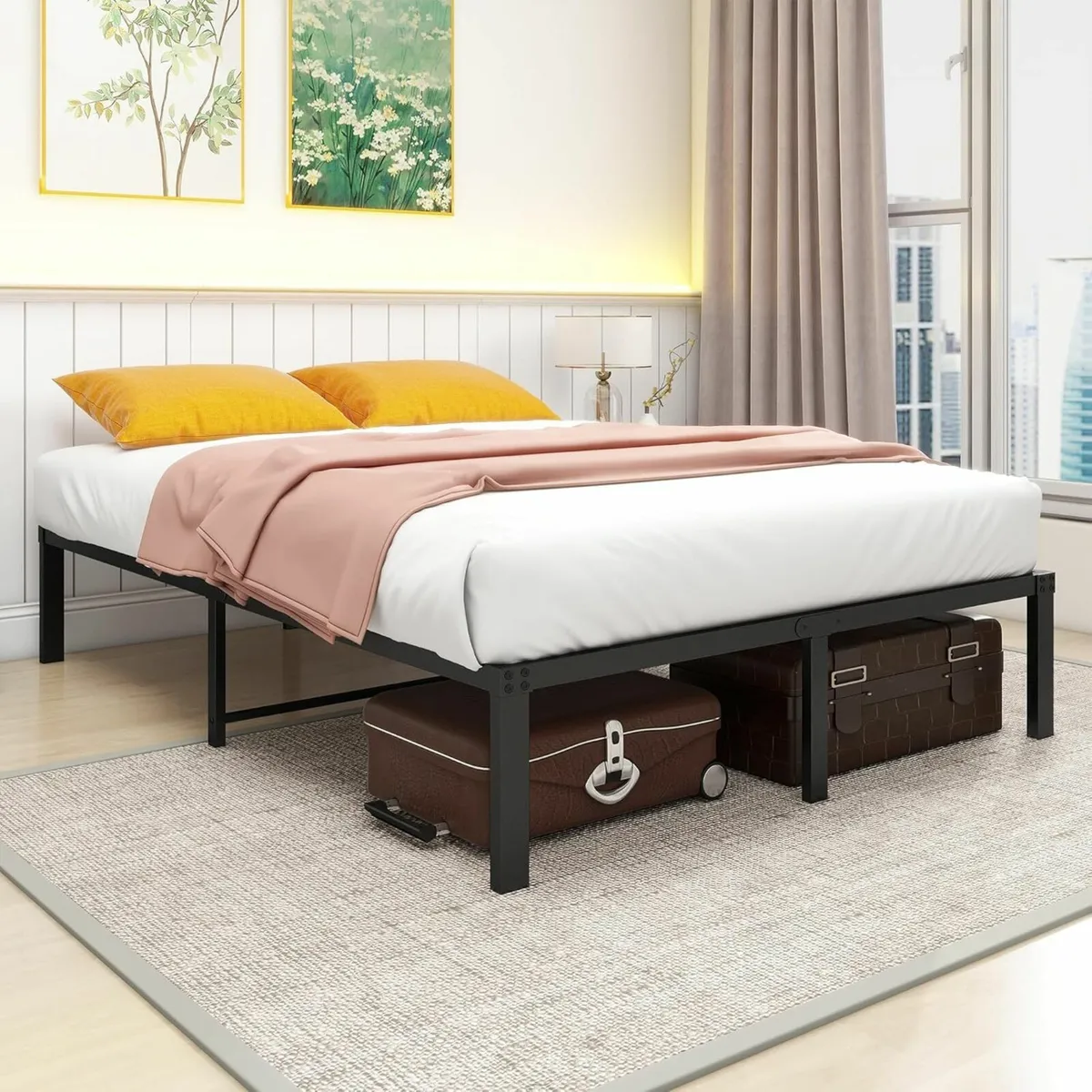 Double Metal Platform Bed Frames Storage 135x190cm - Image 2
