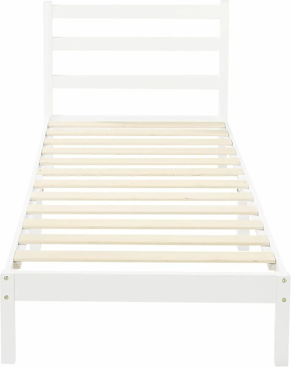 Modern Wood Bed Frame Headboard White 90x190cm - Image 3
