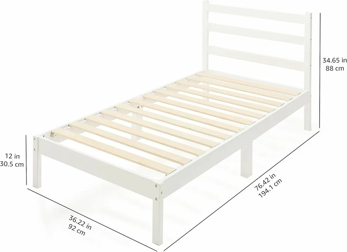 Modern Wood Bed Frame Headboard White 90x190cm - Image 2