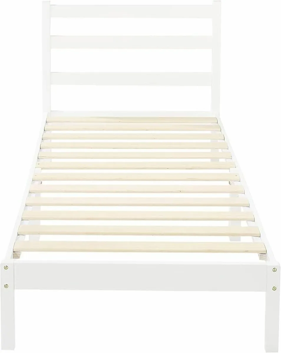 Modern Wood Bed Frame Headboard White 90x190cm - Image 1