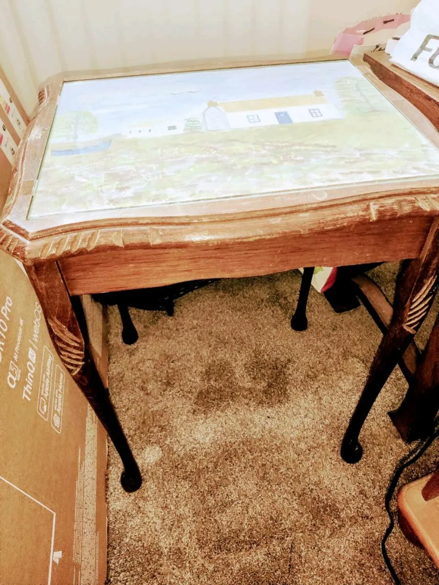 COUNTRY SCENE, Large Vintage Nest Table Signed Art - Image 3