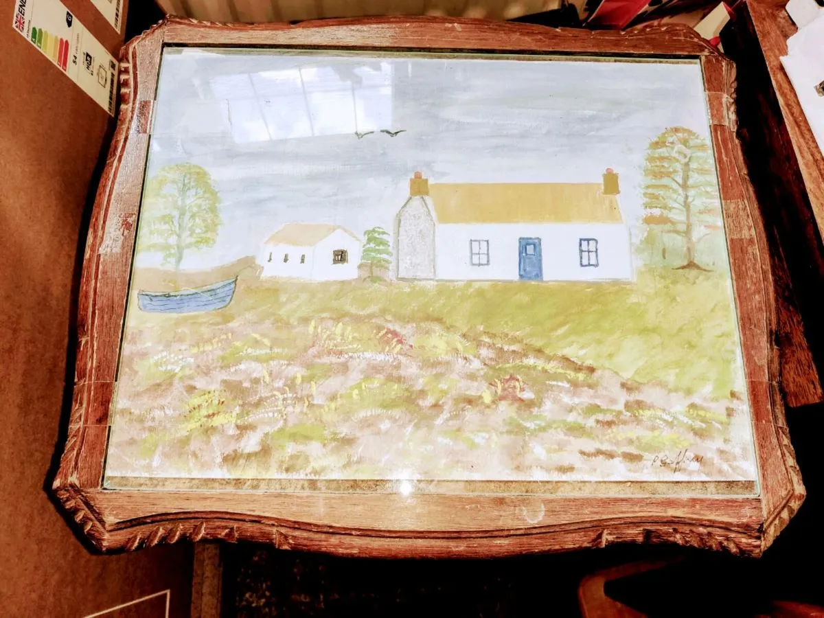 COUNTRY SCENE, Large Vintage Nest Table Signed Art - Image 1