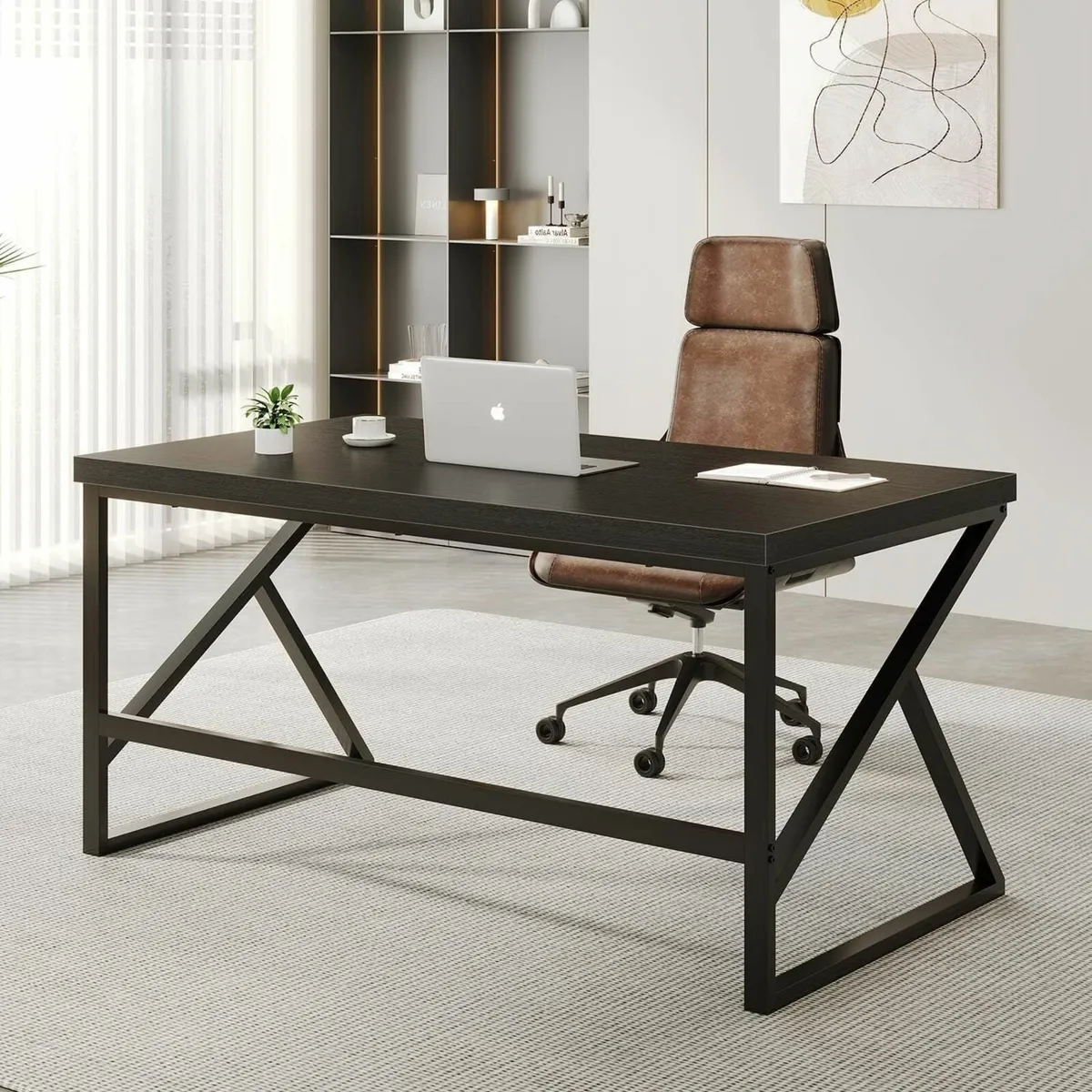 Black Computer Modern Office Desk 140cm - Image 1