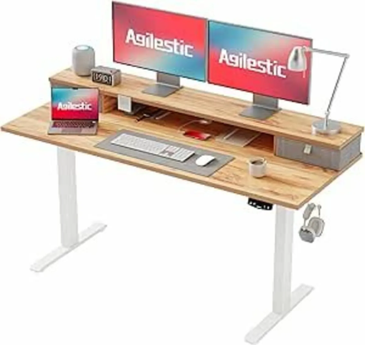 Adjustable Height Desk Office Drawers 140cm Brown - Image 4