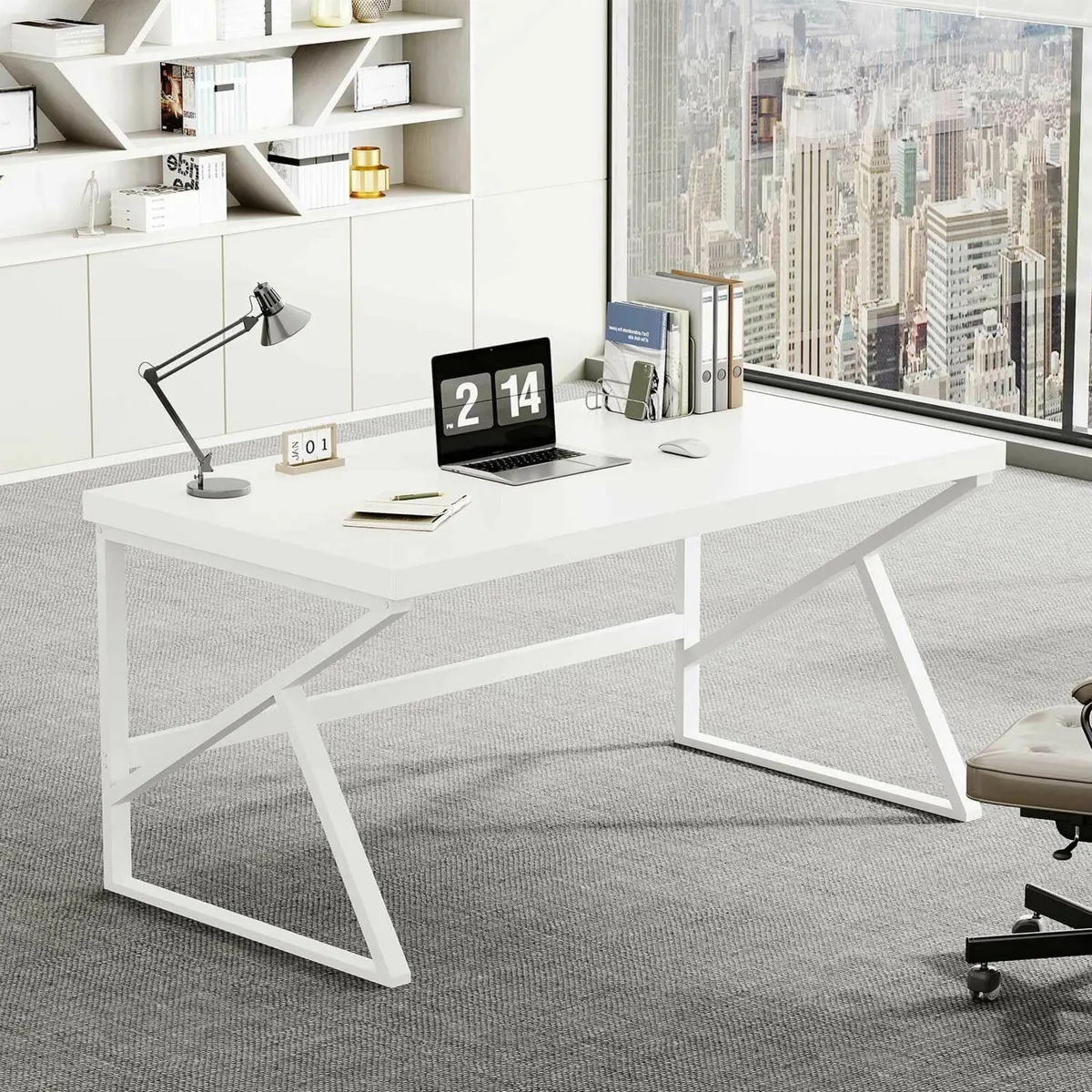 Computer Desk, Modern Wood White Oak, 140cm - Image 1