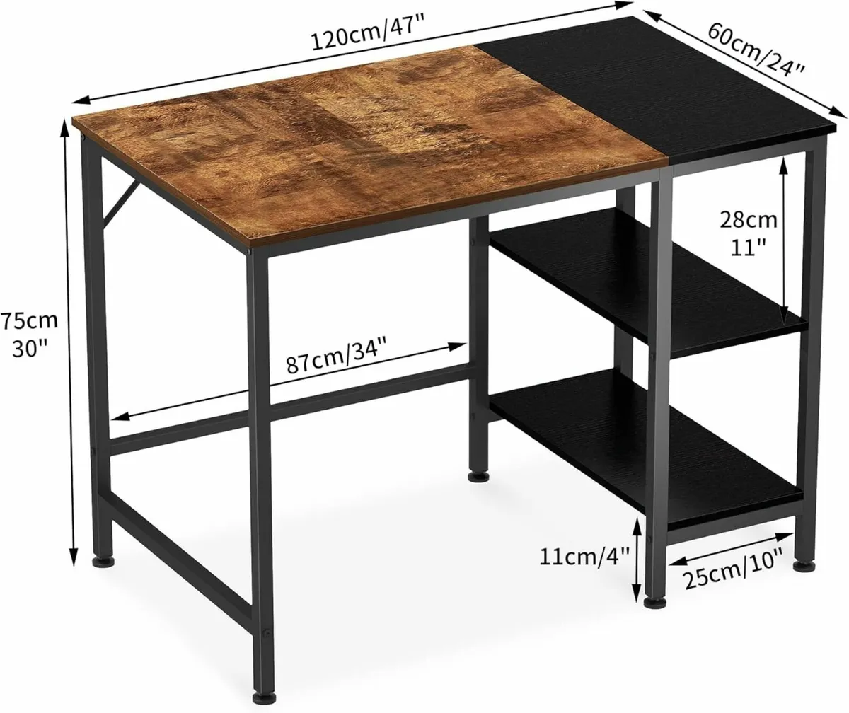 Vintage Oak Computer Office Desk Black Finish120cm - Image 2