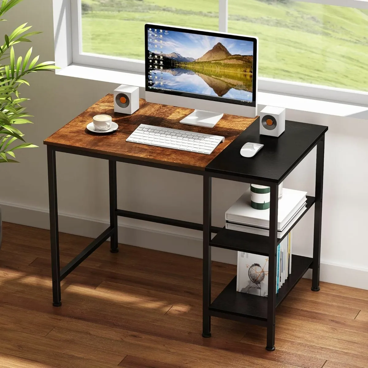 Vintage Oak Computer Office Desk Black Finish120cm - Image 3