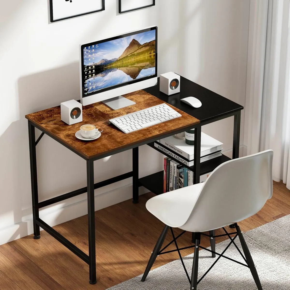 Vintage Oak Computer Office Desk Black Finish120cm - Image 4