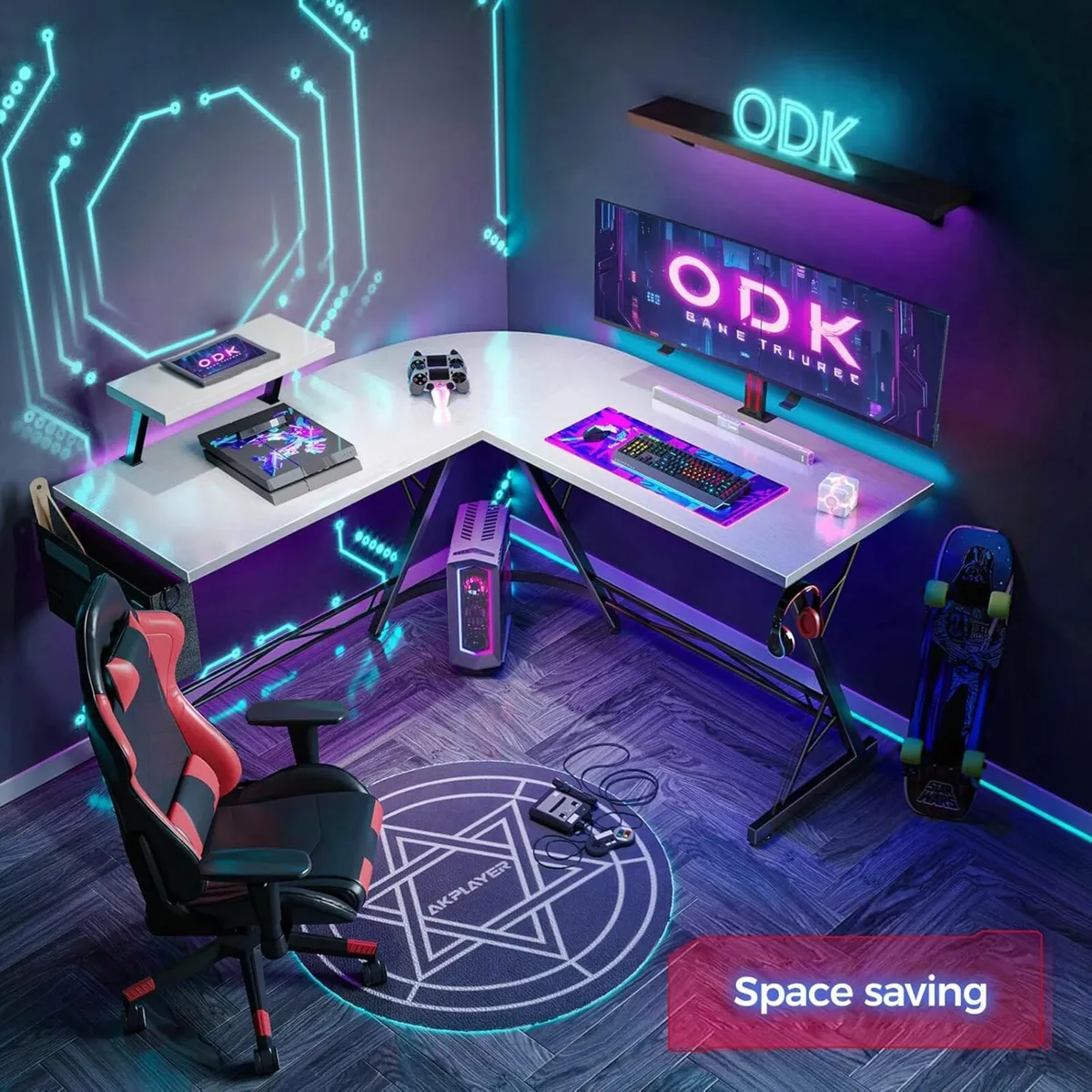 L Shaped Gaming Desk Office White 127x127x75cm - Image 3