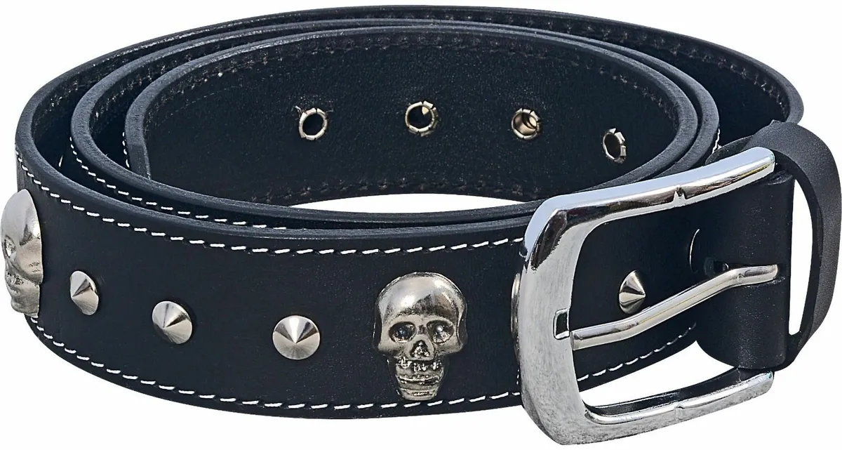 Genuine Leather Punk Belt with Metal Skull & Studs - Image 2