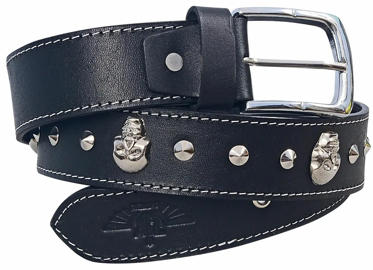 Genuine Leather Punk Belt with Metal Skull & Studs - Image 3
