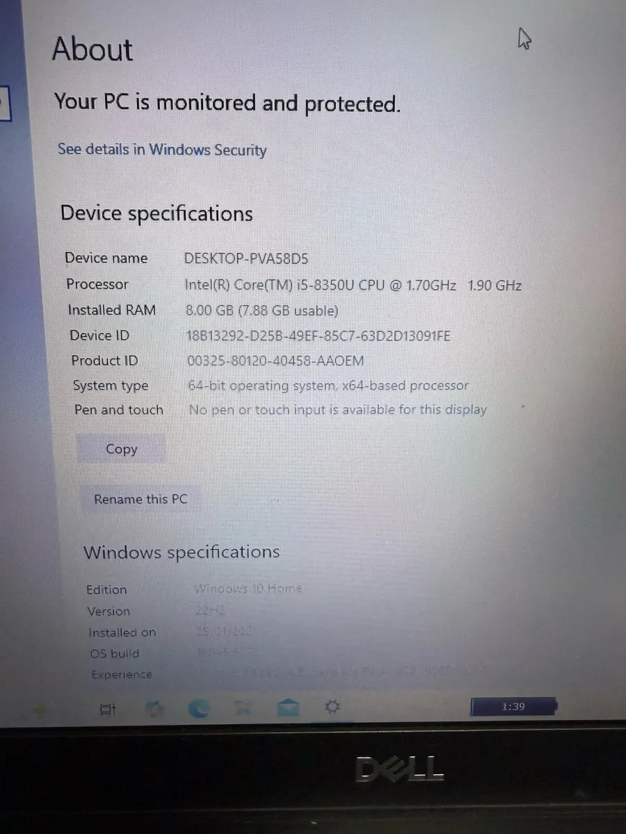 Dell laptop i5 8-256 win 10 - Image 2
