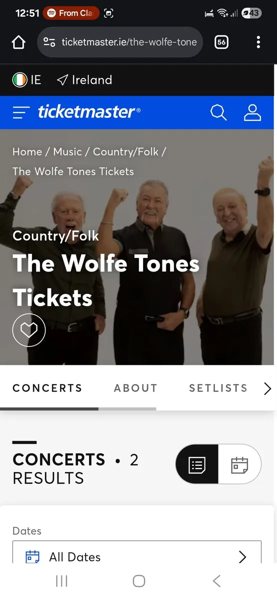 Wolfe tones tickets x2