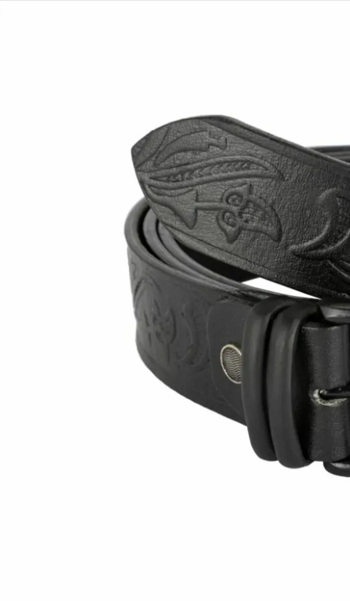 Western Style  Embossed Black Leather Belt for Men - Image 2