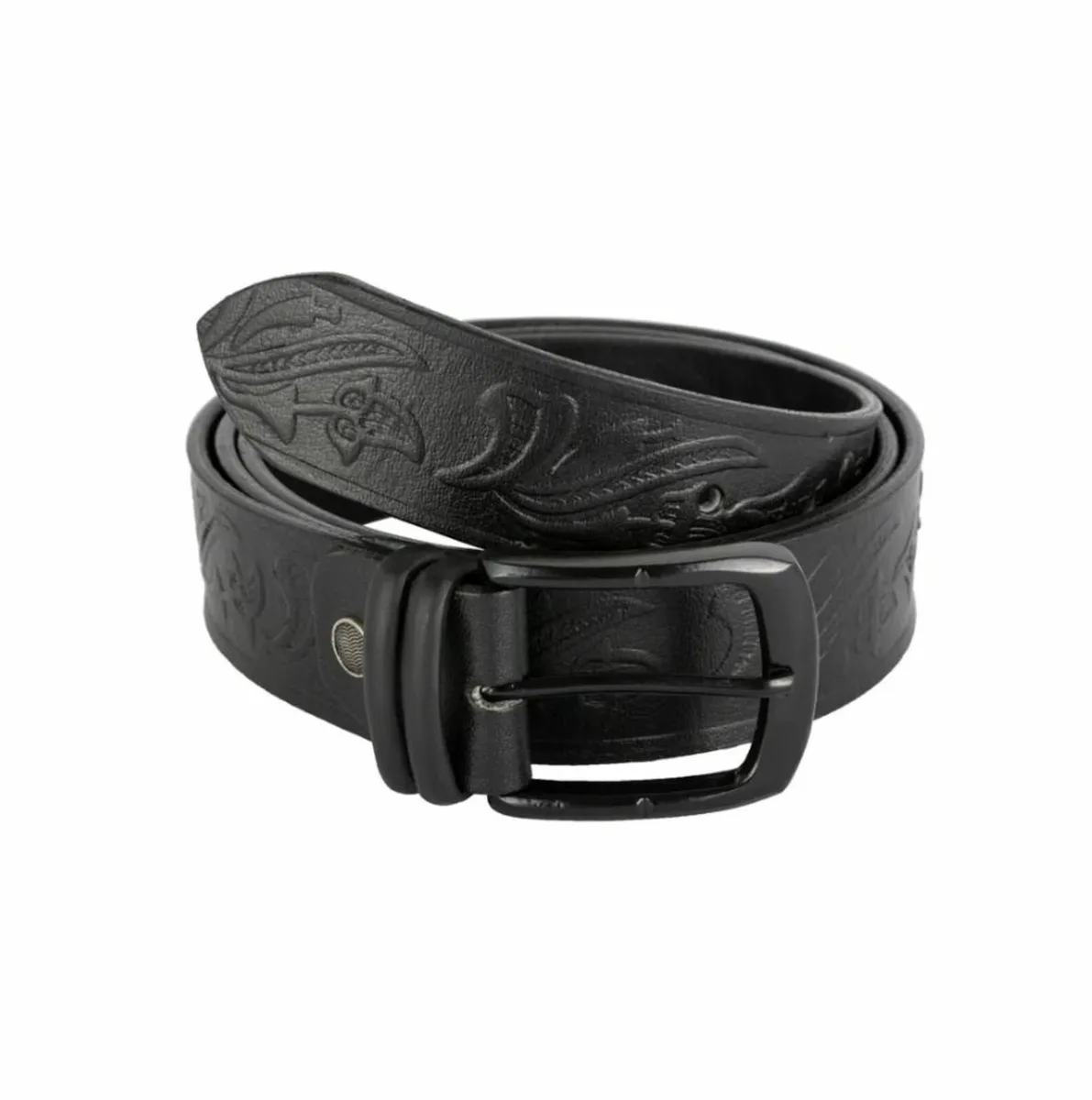 Western Style  Embossed Black Leather Belt for Men - Image 1