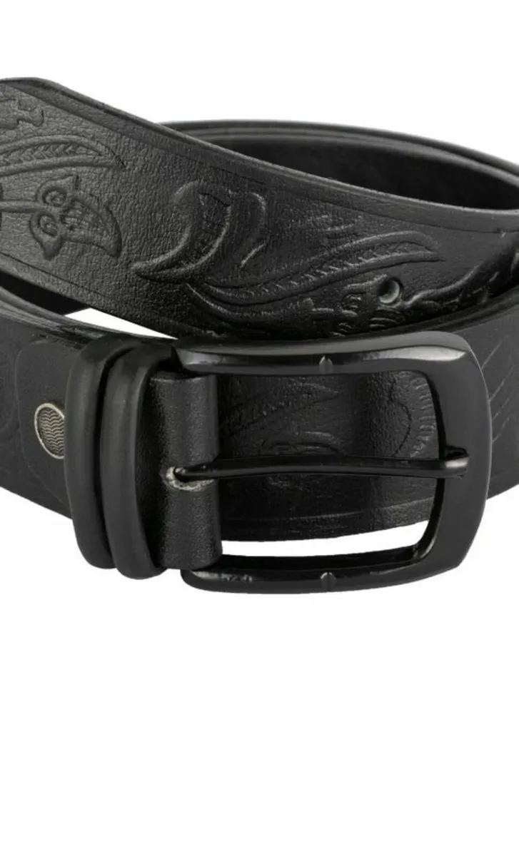 Western Style  Embossed Black Leather Belt for Men - Image 3
