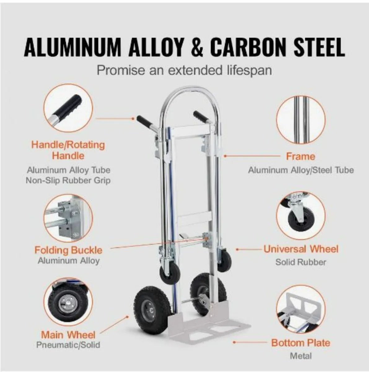 Aluminum Hand Truck, 2 in 1, 800 lbs Load Capacit - Image 1