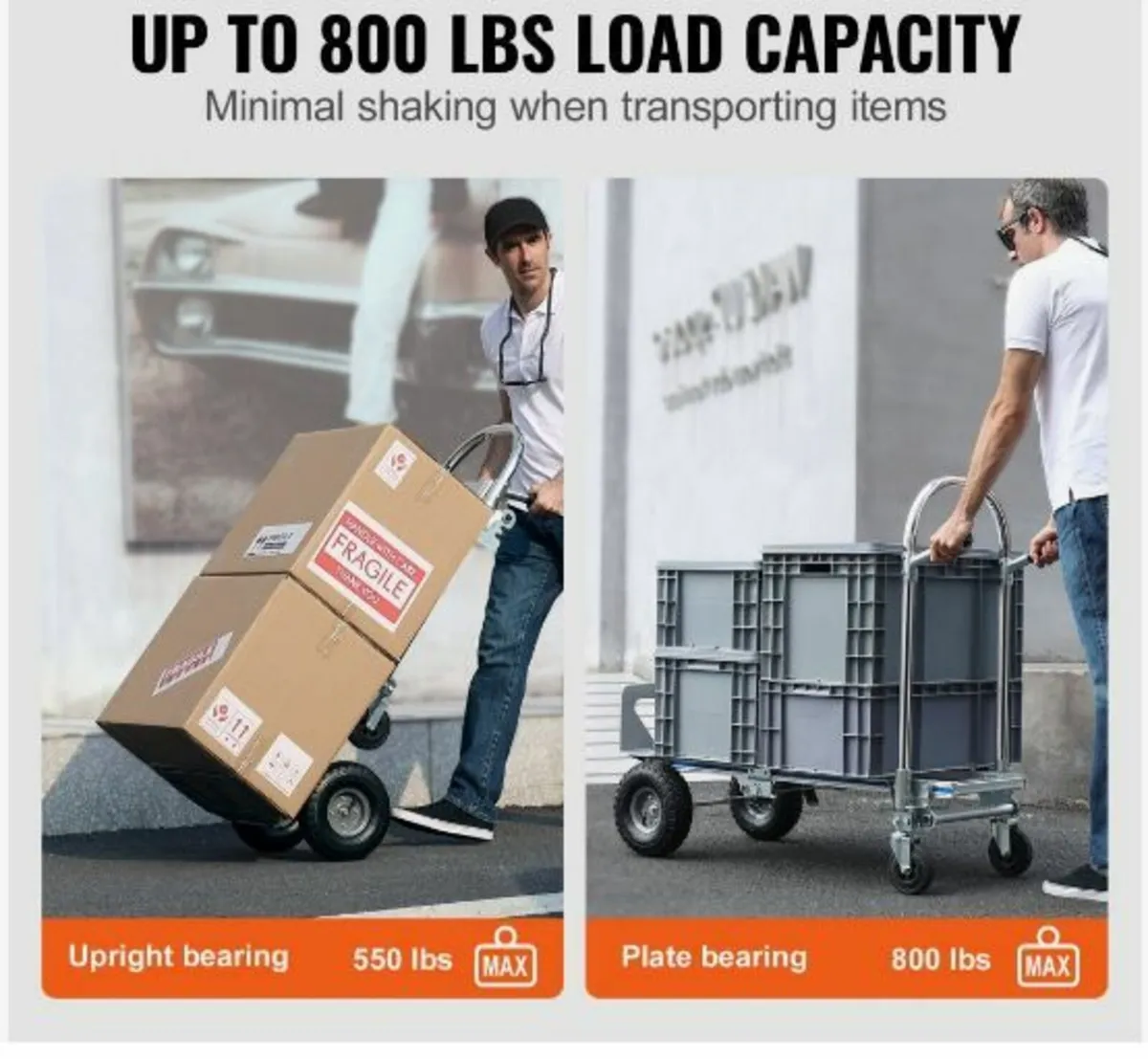 Aluminum Hand Truck, 2 in 1, 800 lbs Load Capacit - Image 2