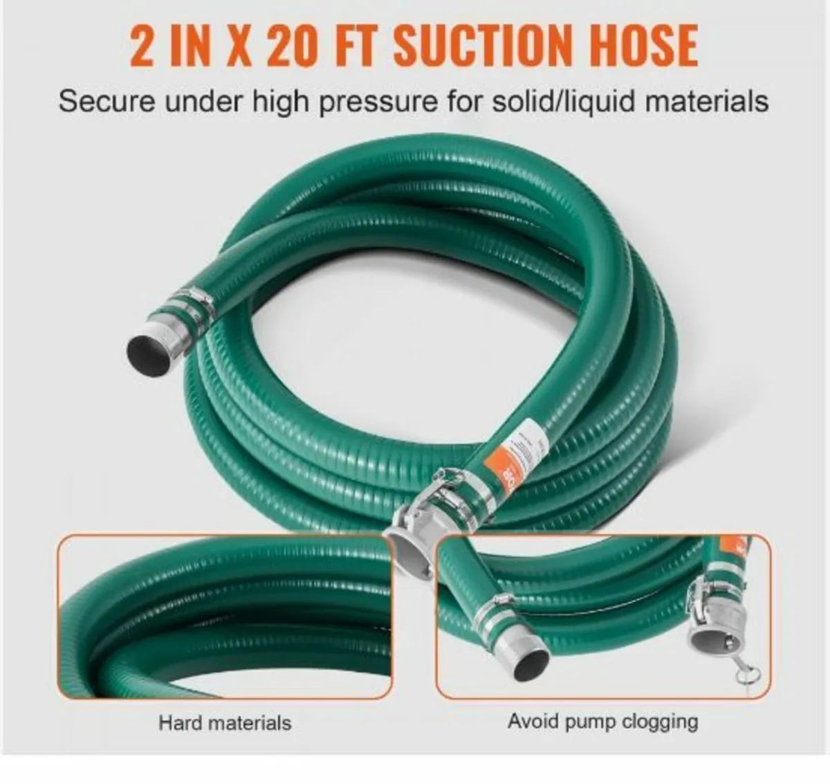 Suction Hose 2 in x 20 ft Green High Quality Hose - Image 2