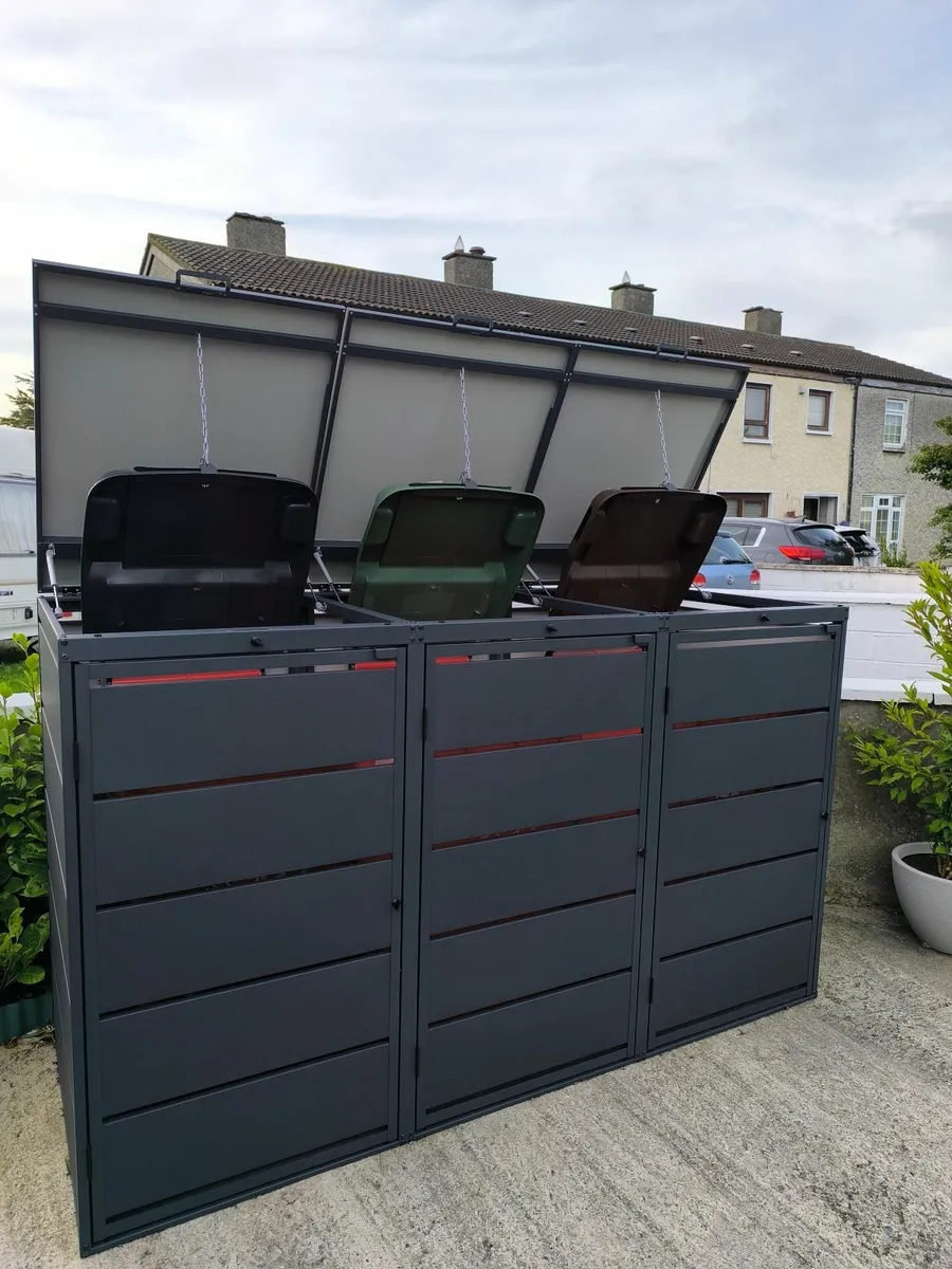 Triple Metal Wheelie Bin Shed Golden Oak - Image 4