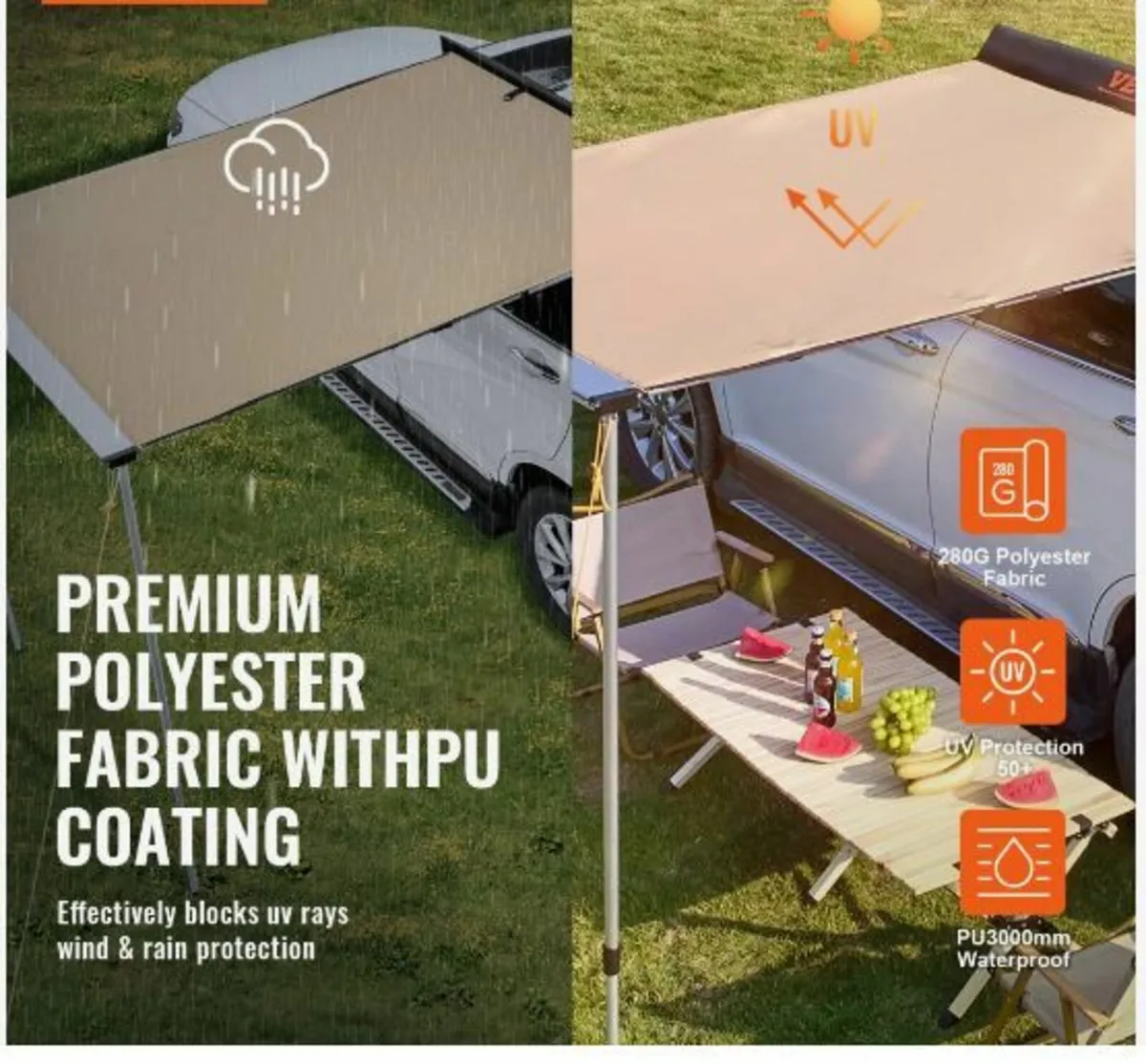 Car Side Awning, Large 4.6'x6.6' Shade Coverage - Image 2