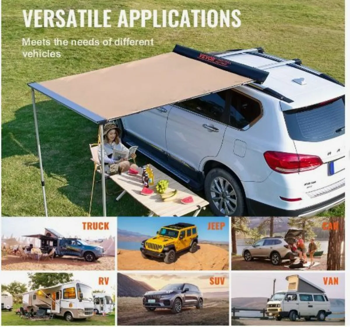 Car Side Awning, Large 4.6'x6.6' Shade Coverage - Image 4