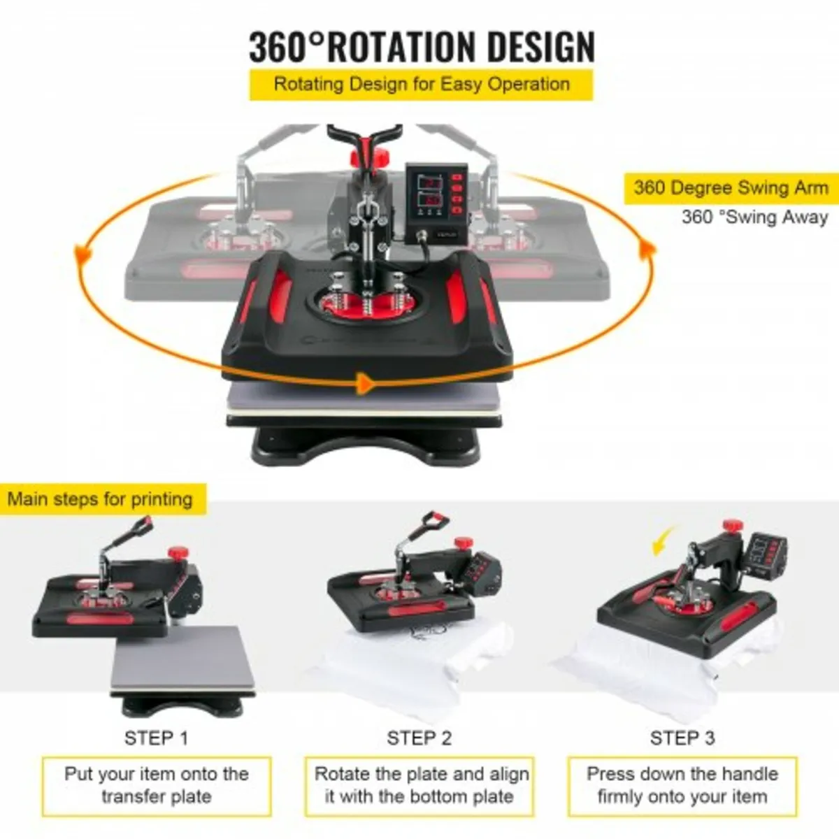 Heat Press Machine 15 x 15 Inch 360° Rotation Swin - Image 2